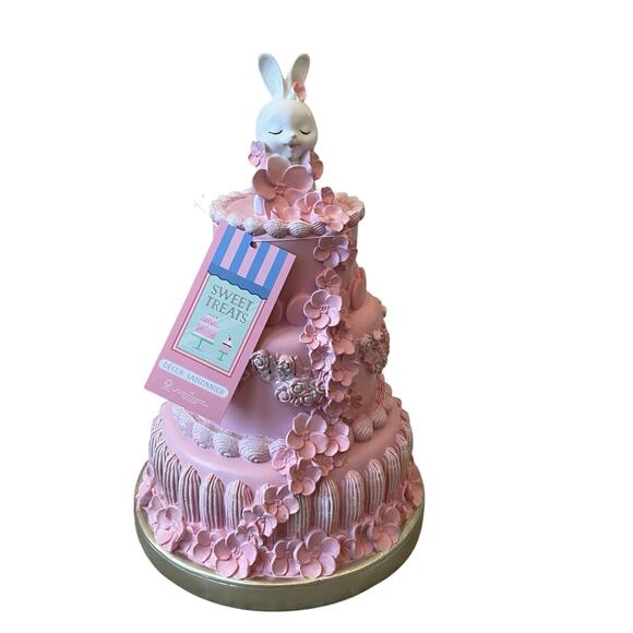 Sweet Treats 13in Pink Floral Easter Bunny Faux Cake with Macaroons Decor NEW - Picture 13 of 16